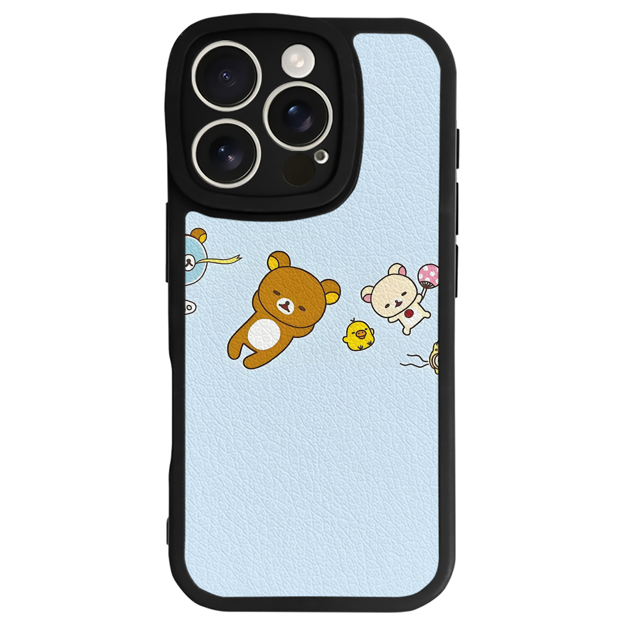 （画像用） リラックマ リラックマ キイロイトリ Rilakkuma Korilakkuma Kiiroitori 【iPhone 16シリーズ対応】シリコンスマホケース（レザー調） 材質：シリコン